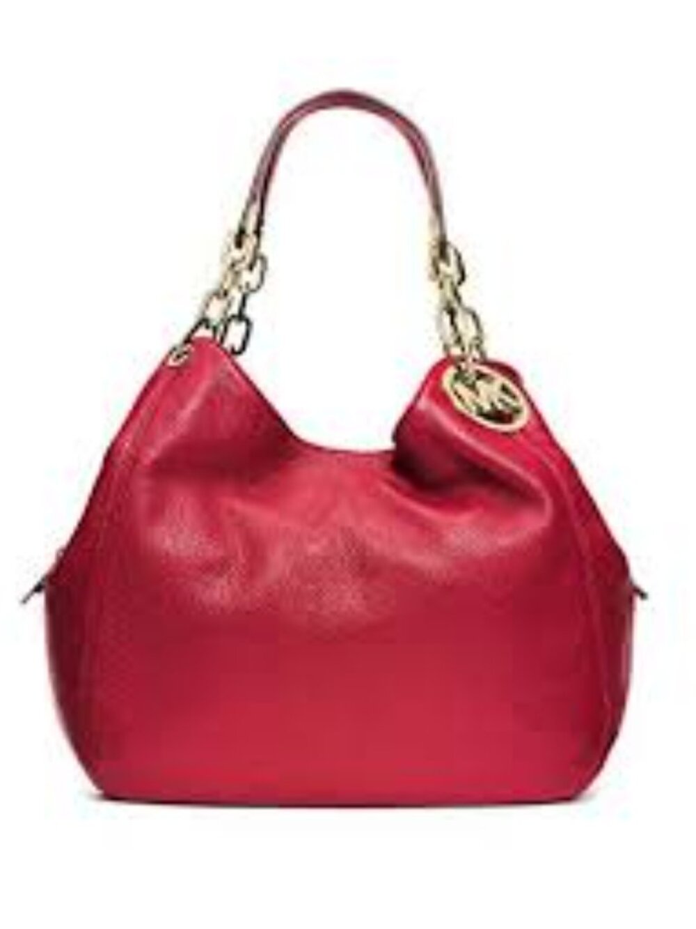MICHAEL Michael Kors Red Fulton Gold Chain Leather Hobo Shoulder Bag - Picture 2 of 13
